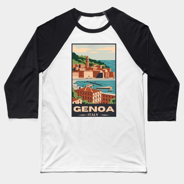 A Vintage Travel Art of Genoa - Italy Baseball T-Shirt by goodoldvintage